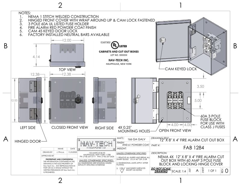 1284 60A FAB ENCLOSURE-FIRE Alarm Red drawing